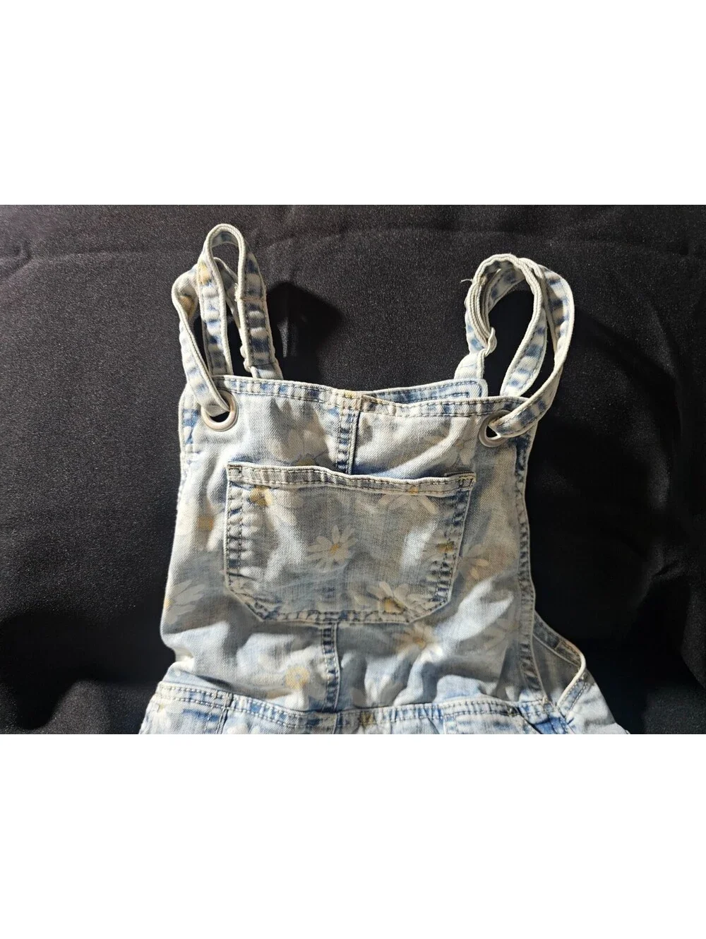 Girl's Cat & Jack Daisy Floral Overalls Dress Acid Wash Denim Size XS 4/5 Blue